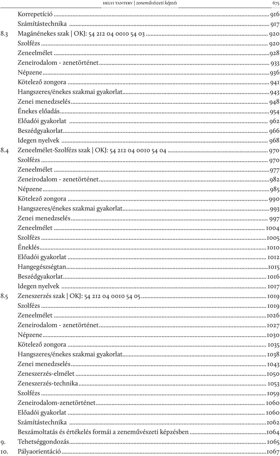 .. 968 8.4 Zeneelmélet-Szolfézs szak OKJ: 54 212 04 0010 54 04... 970 Szolfézs... 970 Zeneelmélet...977 Zeneirodalom - zenetörténet...982 Népzene...985 Kötelező zongora.