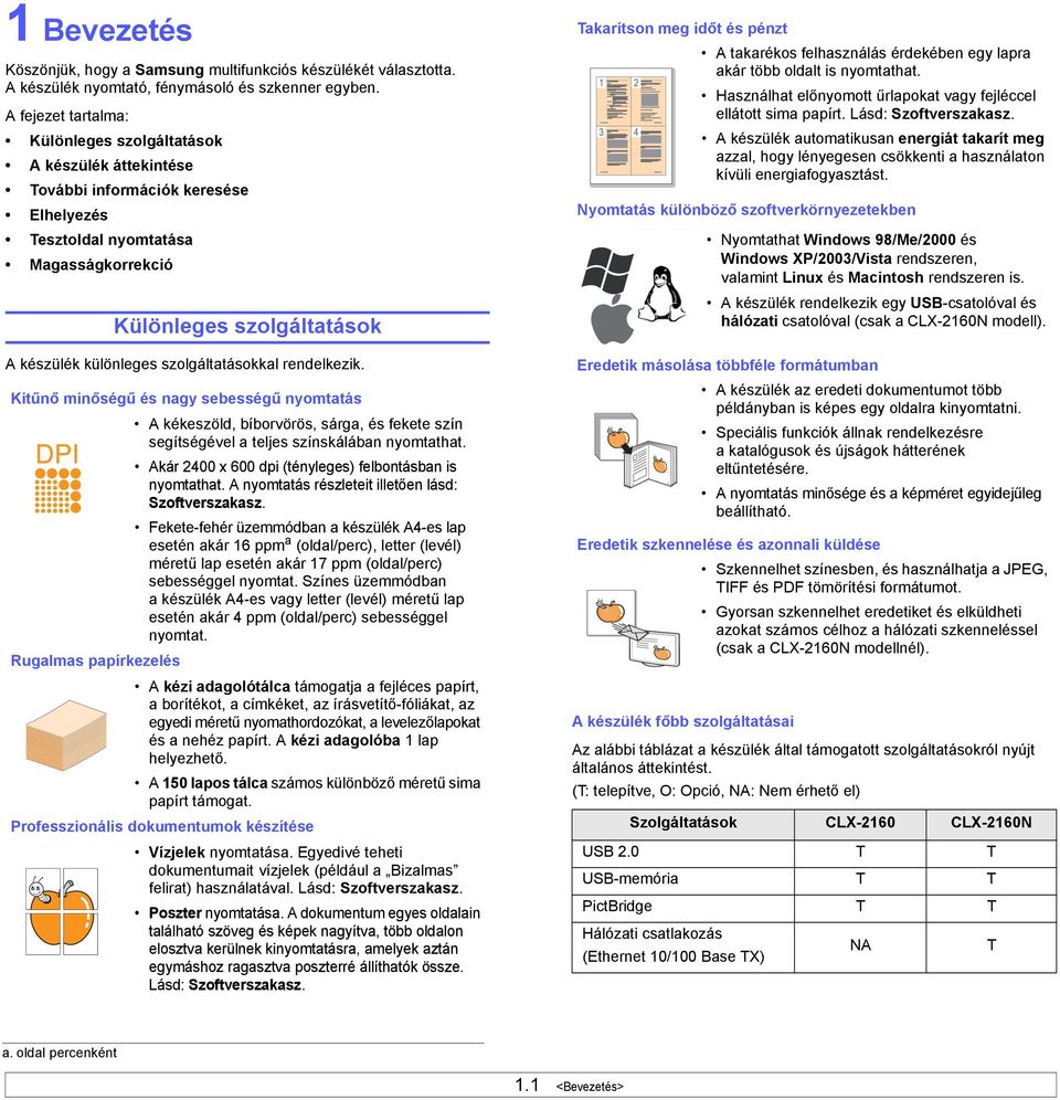 szolgáltatásokkal rendelkezik. Kitűnő minőségű és nagy sebességű nyomtatás A kékeszöld, bíborvörös, sárga, és fekete szín segítségével a teljes színskálában nyomtathat.