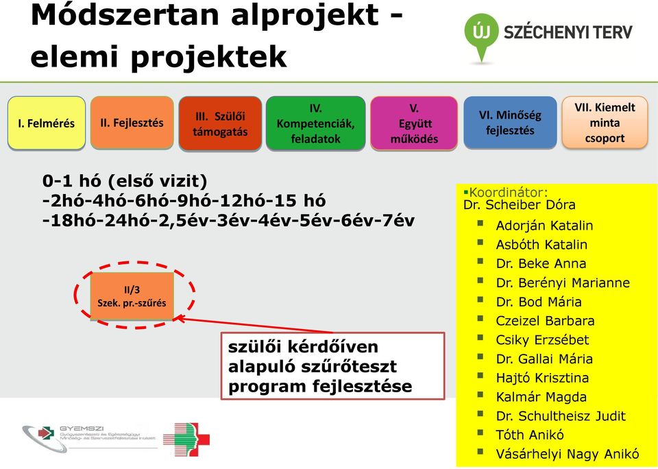 -szűrés szülői kérdőíven alapuló szűrőteszt program fejlesztése Koordinátor: Dr. Scheiber Dóra Adorján Katalin Asbóth Katalin Dr. Beke Anna Dr.