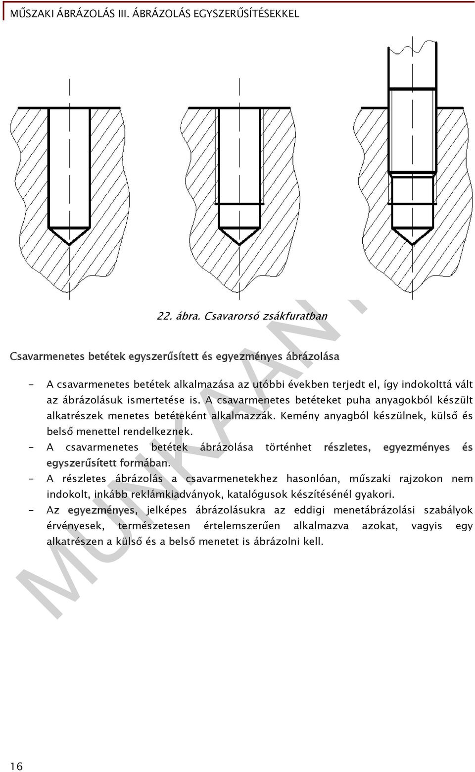 ismertetése is. A csavarmenetes betéteket puha anyagokból készült alkatrészek menetes betéteként alkalmazzák. Kemény anyagból készülnek, külső és belső menettel rendelkeznek.