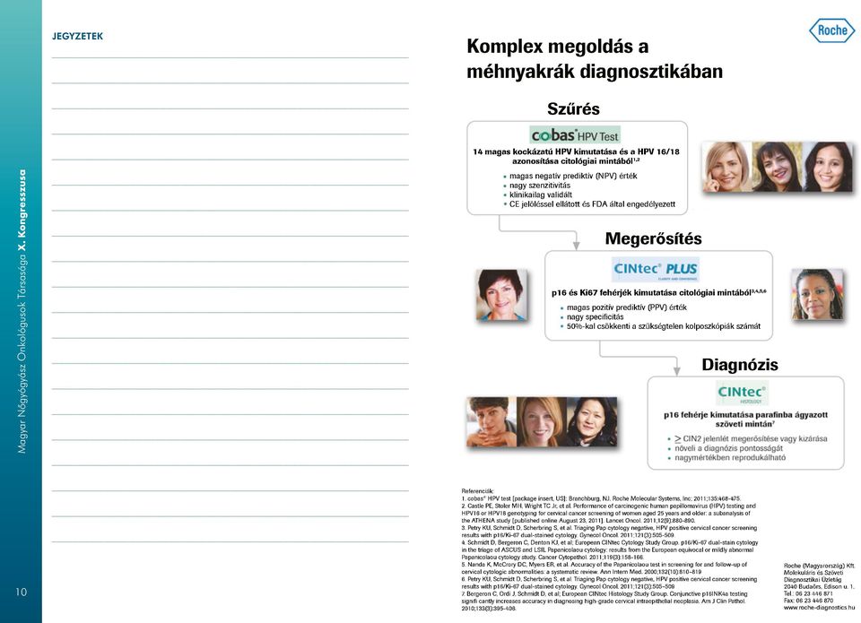 specificitás 50%-kal csökkenti a szükségtelen kolposzkópiák számát Diagnózis 10 Referenciák: 1. cobas HPV test [package insert, US]: Branchburg, NJ. Roche Molecular Systems, Inc; 20