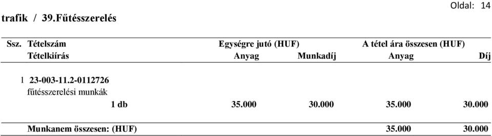 2-0112726 fűtésszerelési munkák 1 db