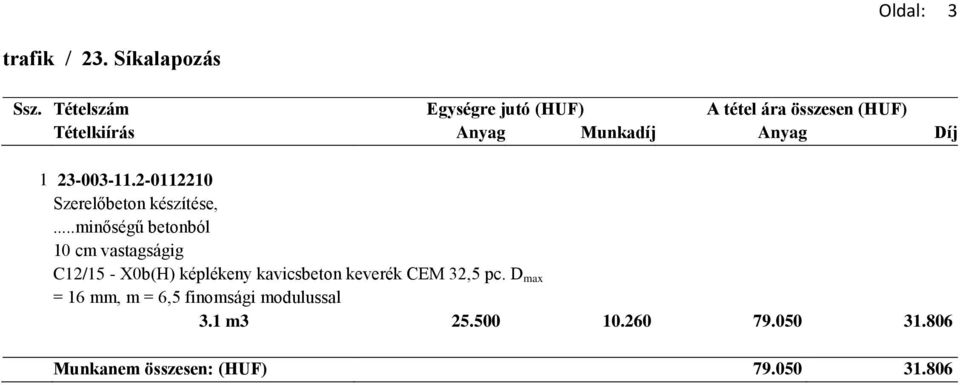 ..minőségű betonból 10 cm vastagságig C12/15 - X0b(H) képlékeny