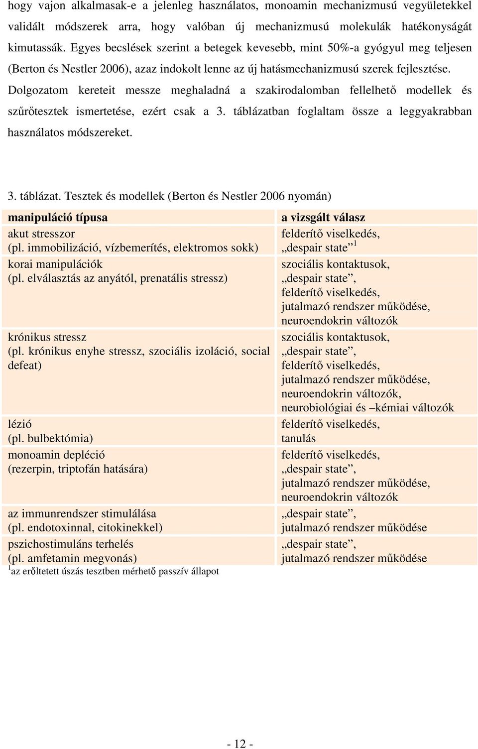 Dolgozatom kereteit messze meghaladná a szakirodalomban fellelhetı modellek és szőrıtesztek ismertetése, ezért csak a 3. táblázatb