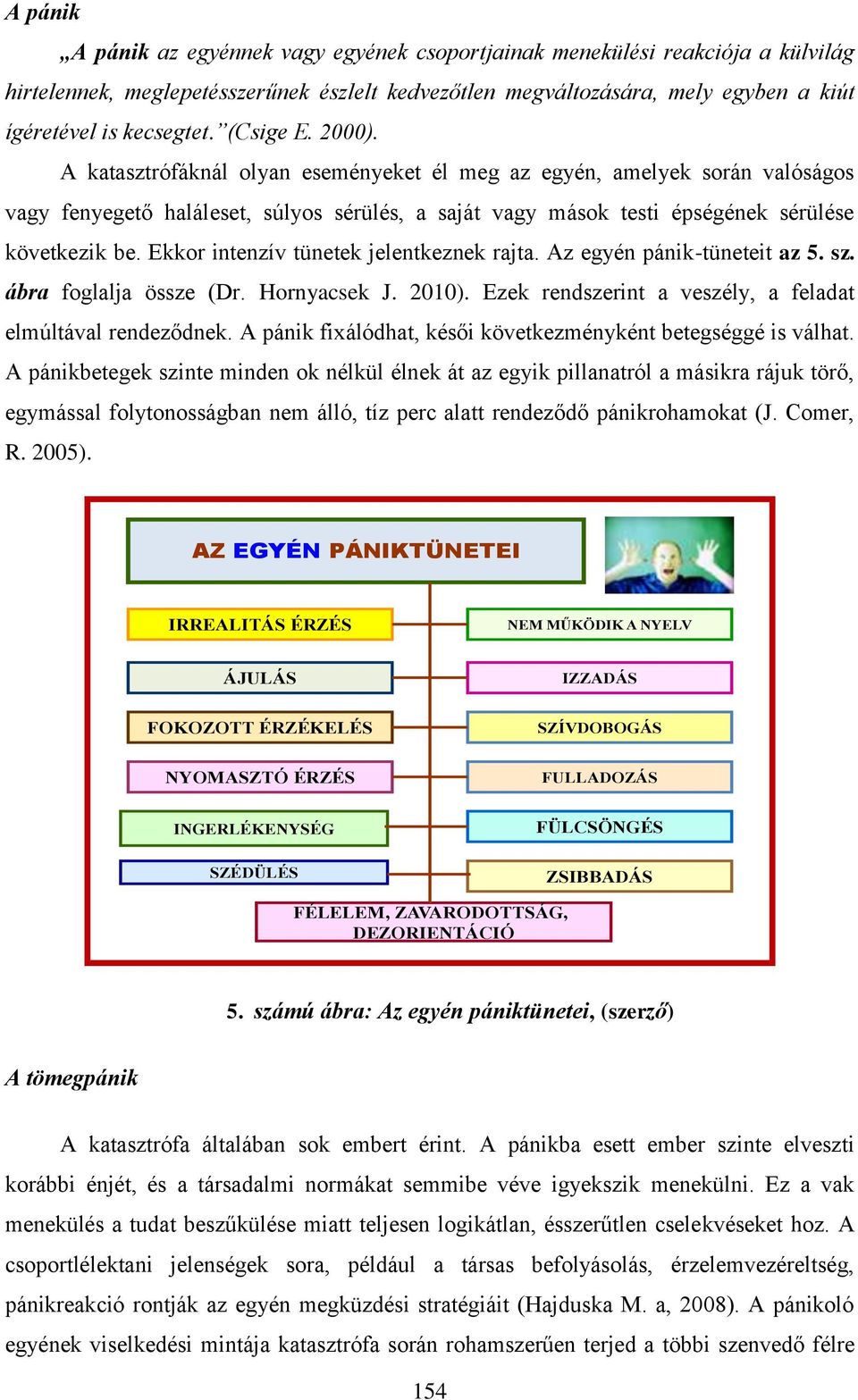 Ekkor intenzív tünetek jelentkeznek rajta. Az egyén pánik-tüneteit az 5. sz. ábra foglalja össze (Dr. Hornyacsek J. 2010). Ezek rendszerint a veszély, a feladat elmúltával rendeződnek.