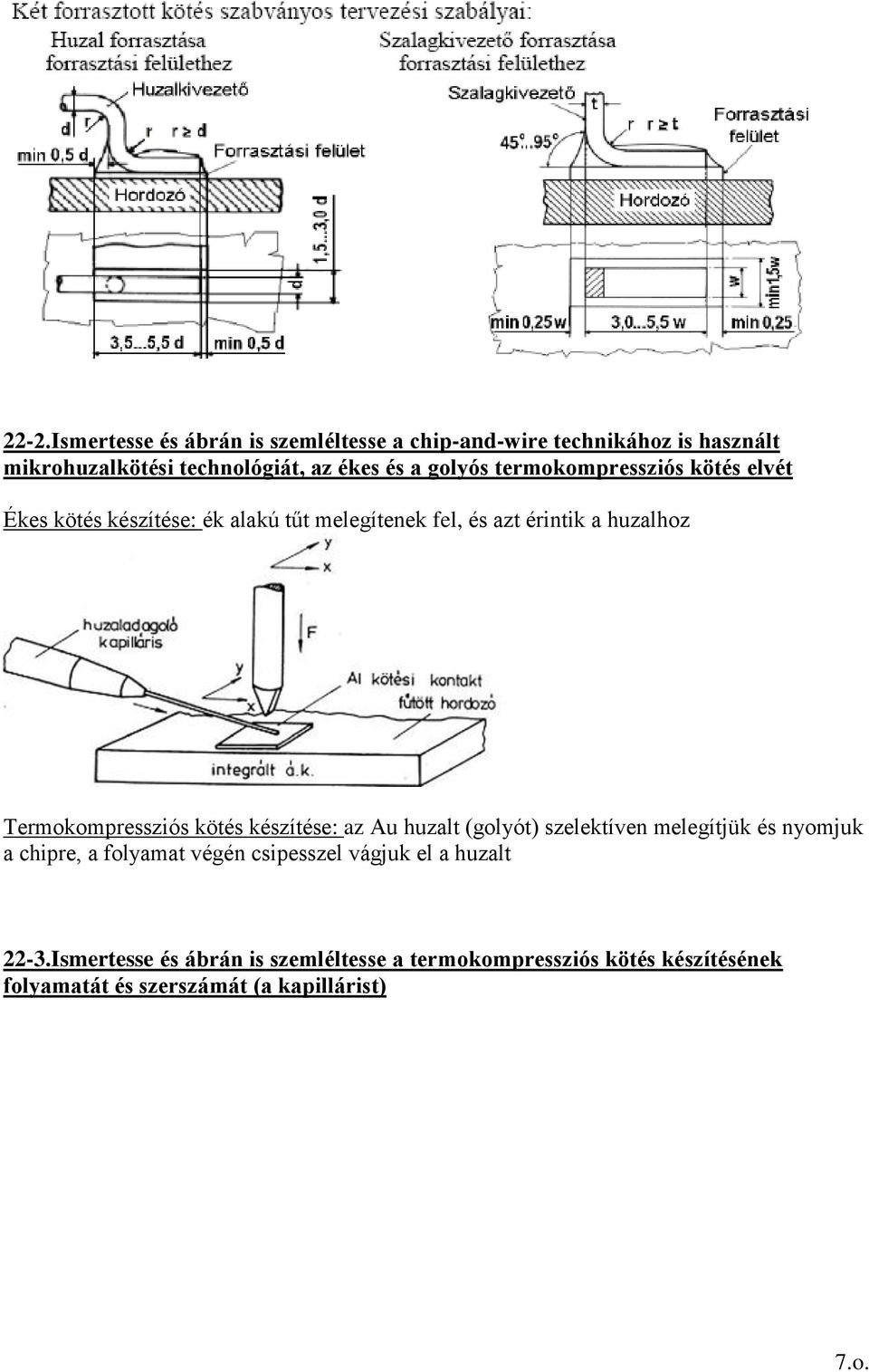 Termokompressziós kötés készítése: az Au huzalt (golyót) szelektíven melegítjük és nyomjuk a chipre, a folyamat végén csipesszel