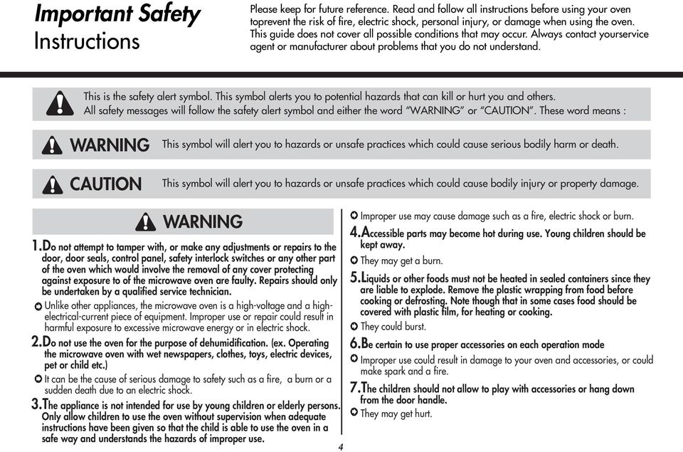 This guide does not cover all possible conditions that may occur. Always contact yourservice agent or manufacturer about problems that you do not understand. This is the safety alert symbol.