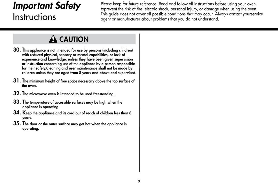 This guide does not cover all possible conditions that may occur. Always contact yourservice agent or manufacturer about problems that you do not understand. CAUTION 30.