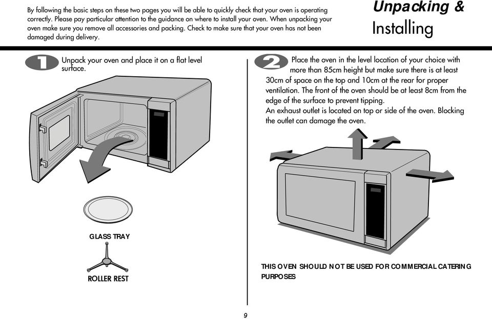 Unpacking & Installing Unpack your oven and place it on a flat level surface.