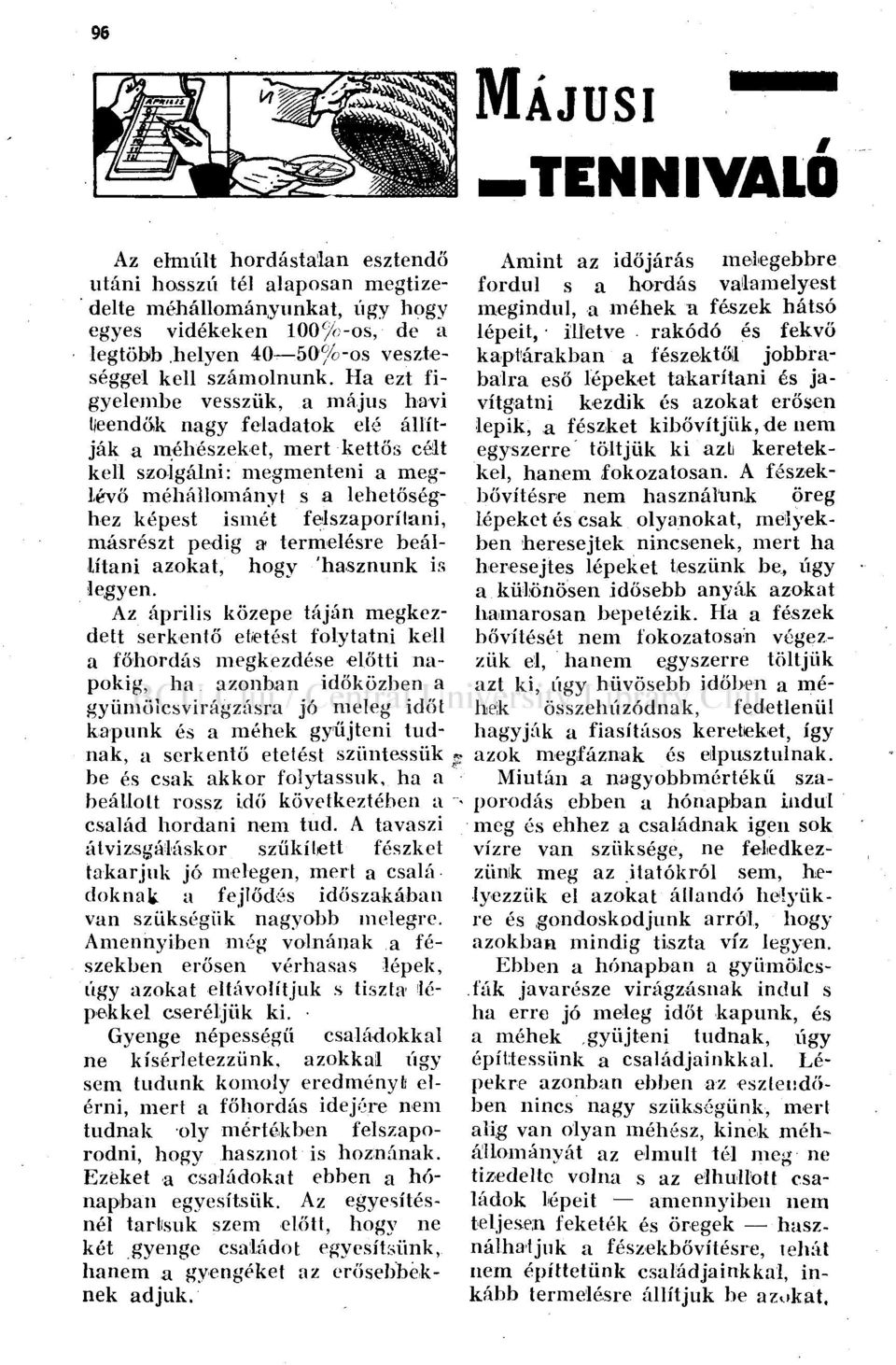 Ha ezt fi- balra eső lépeket takarítani és jagyelembe vesszük, a május havi vítgatni kezdik és azokat erősen (leendők nagy feladatok elé állít- lepik, a fészket kibővítjük, de nem ják a méhészeket,