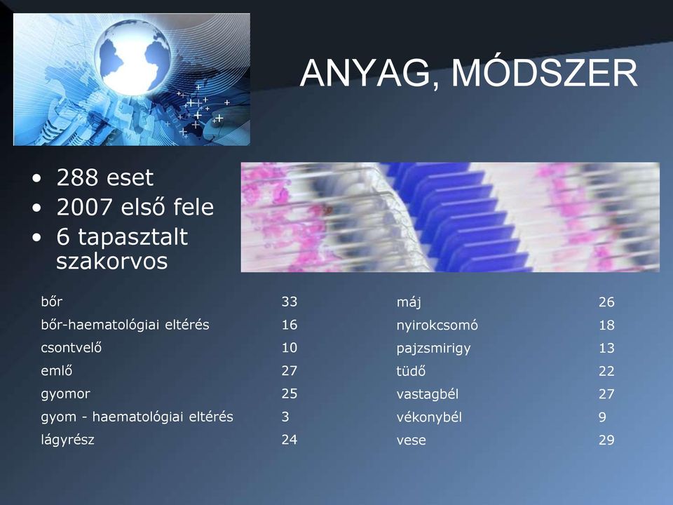 gyomor 25 gyom - haematológiai eltérés 3 lágyrész 24 máj 26