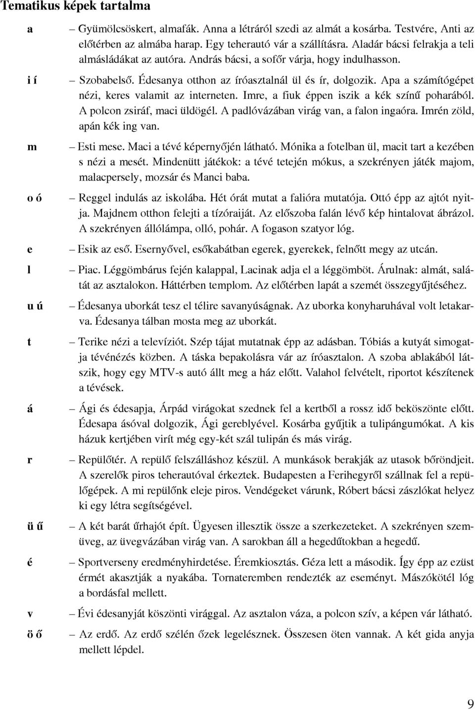 Apa a számítógépet nézi, keres valamit az interneten. Imre, a fiuk éppen iszik a kék színű poharából. A polcon zsiráf, maci üldögél. A padlóvázában virág van, a falon ingaóra.