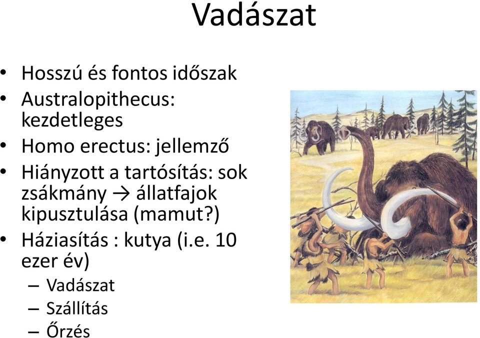 zsákmány állatfajok kipusztulása (mamut?