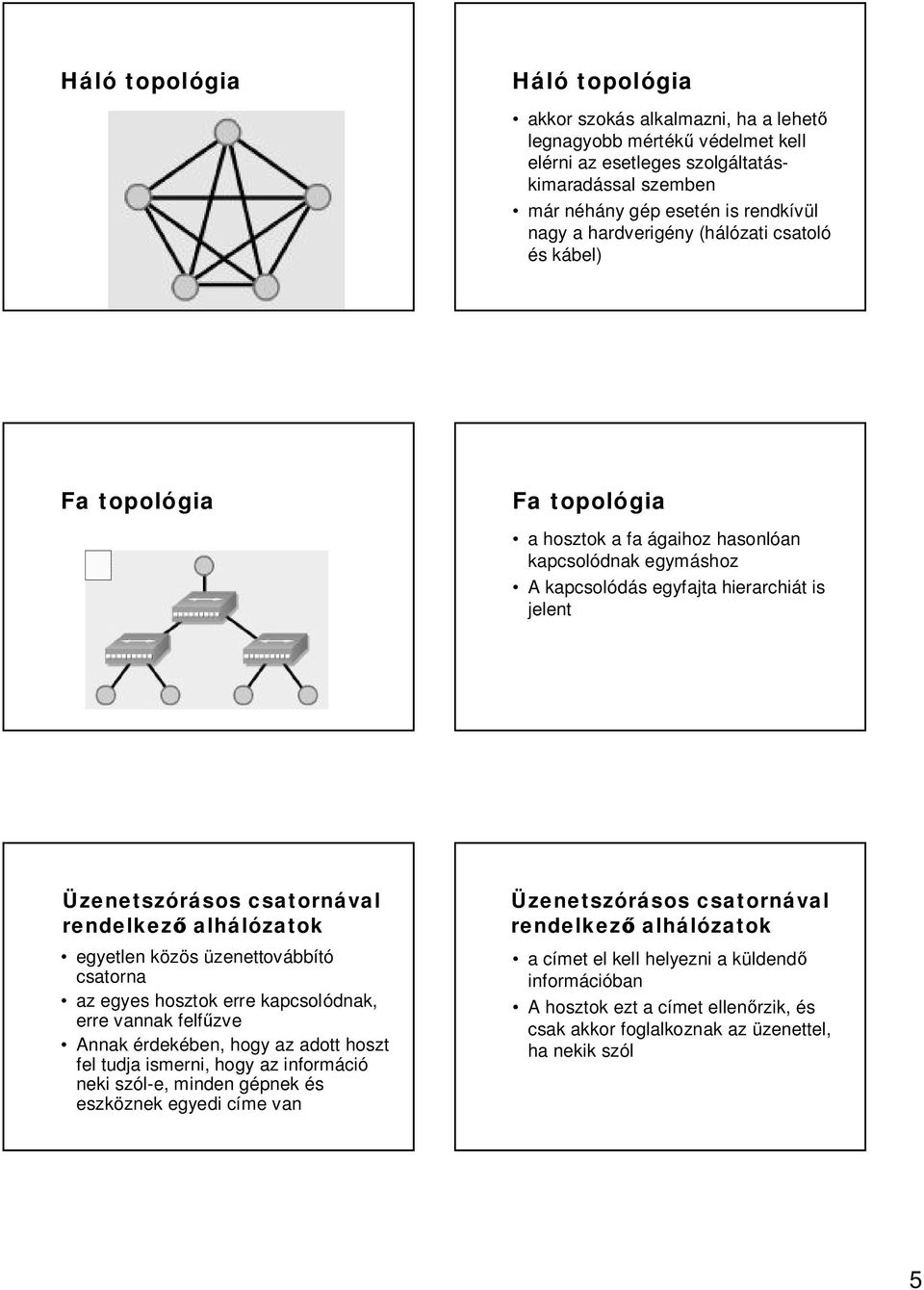 rendelkez alhálózatok egyetlen közös üzenettovábbító csatorna az egyes hosztok erre kapcsolódnak, erre vannak felf zve Annak érdekében, hogy az adott hoszt fel tudja ismerni, hogy az információ neki