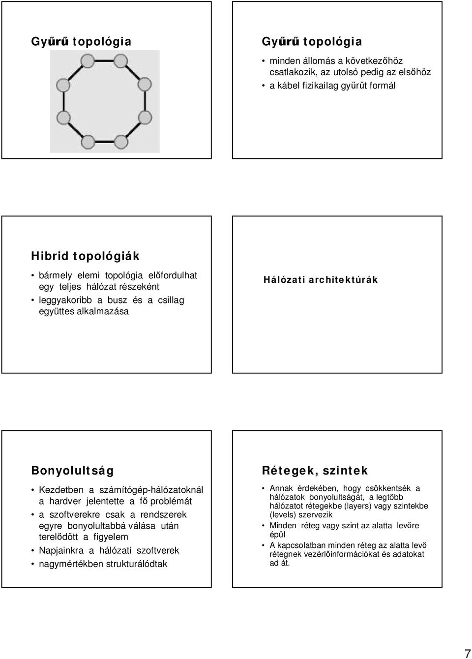 a rendszerek egyre bonyolultabbá válása után terel dött a figyelem Napjainkra a hálózati szoftverek nagymértékben strukturálódtak Rétegek, szintek Annak érdekében, hogy csökkentsék a hálózatok