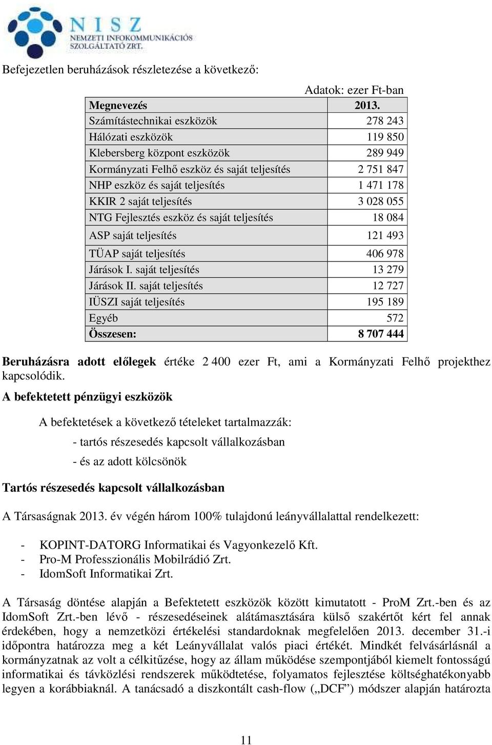 2 saját teljesítés 3 028 055 NTG Fejlesztés eszköz és saját teljesítés 18 084 ASP saját teljesítés 121 493 TÜAP saját teljesítés 406 978 Járások I. saját teljesítés 13 279 Járások II.