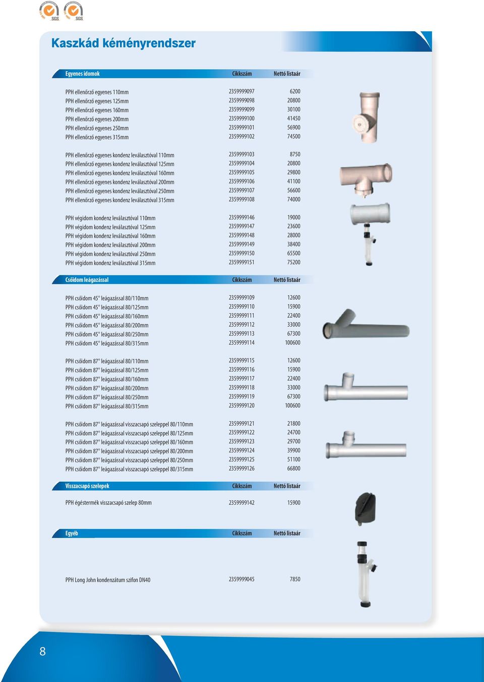 PPH ellenőrző egyenes kondenz leválasztóval 125mm 2359999104 20800 PPH ellenőrző egyenes kondenz leválasztóval 160mm 2359999105 29800 PPH ellenőrző egyenes kondenz leválasztóval 200mm 2359999106