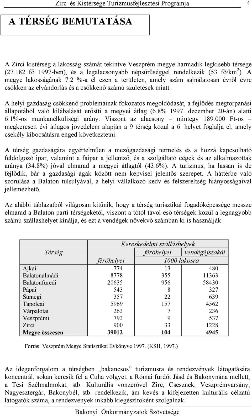 A helyi gazdaság csökkenő problémáinak fokozatos megoldódását, a fejlődés megtorpanási állapotából való kilábalását erősíti a megyei átlag (6.8% 1997. december 20-án) alatti 6.