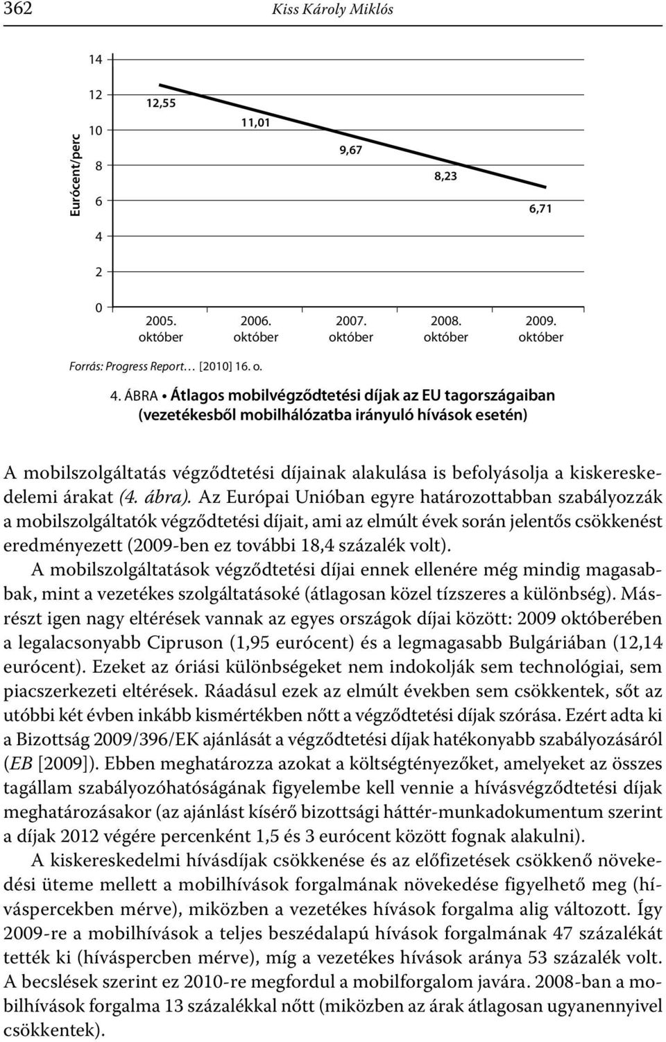 ÁBRA Átlagos mobilvégződtetési díjak az EU tagországaiban (vezetékesből mobilhálózatba irányuló hívások esetén) A mobilszolgáltatás végződtetési díjainak alakulása is befolyásolja a kiskereskedelemi