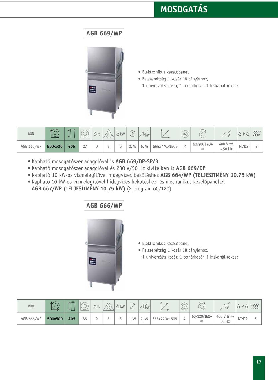 hidegvizes bekötéshez AGB 664/W (TELJESÍTMÉNY 10,75 kw) Kapható 10 kw-os vízmelegítővel hidegvizes bekötéshez és mechanikus kezelőpanellel AGB 667/W (TELJESÍTMÉNY 10,75 kw) (2 program 60/120) AGB