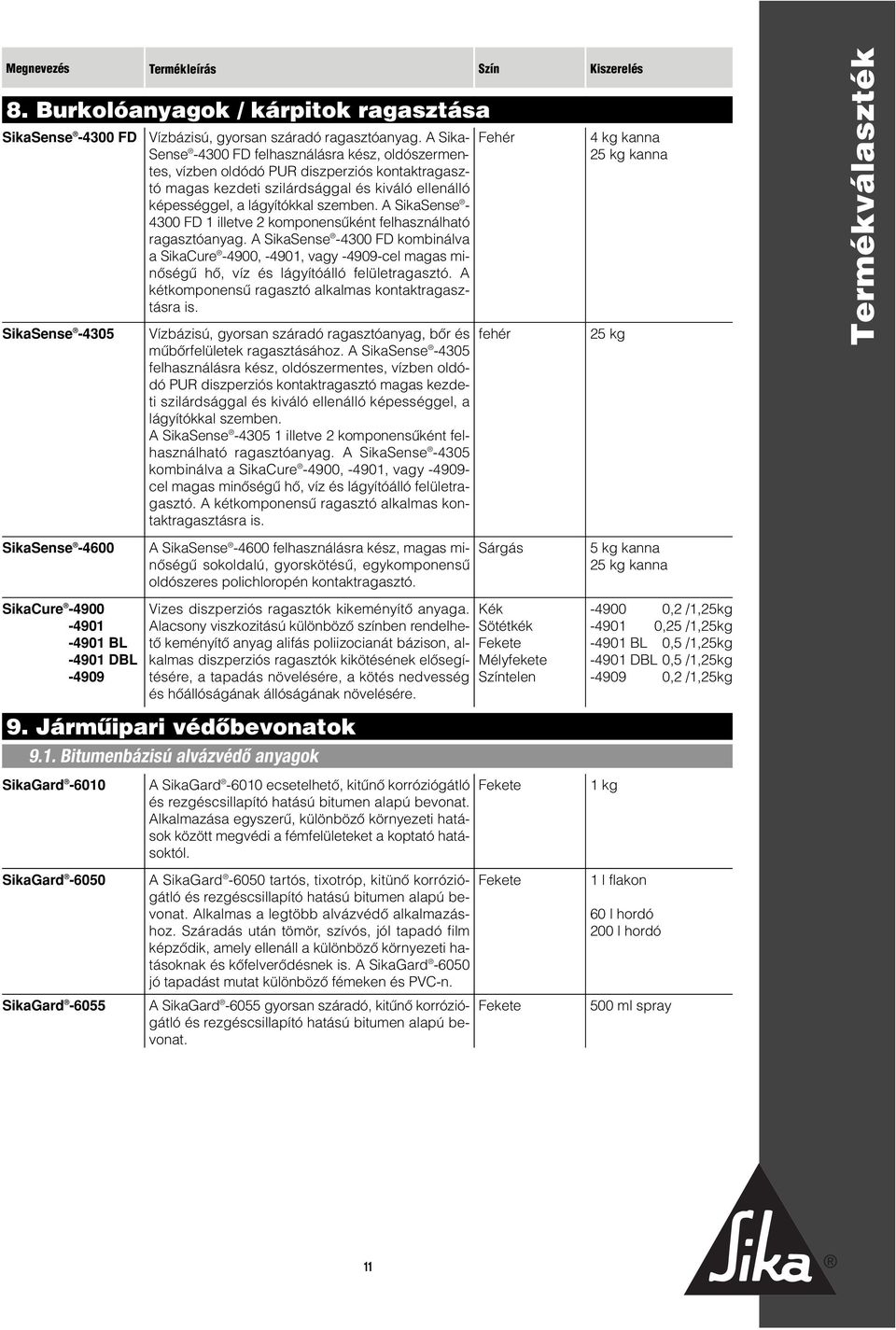 A SikaSense - 4300 FD 1 illetve 2 komponensûként felhasználható ragasztóanyag.