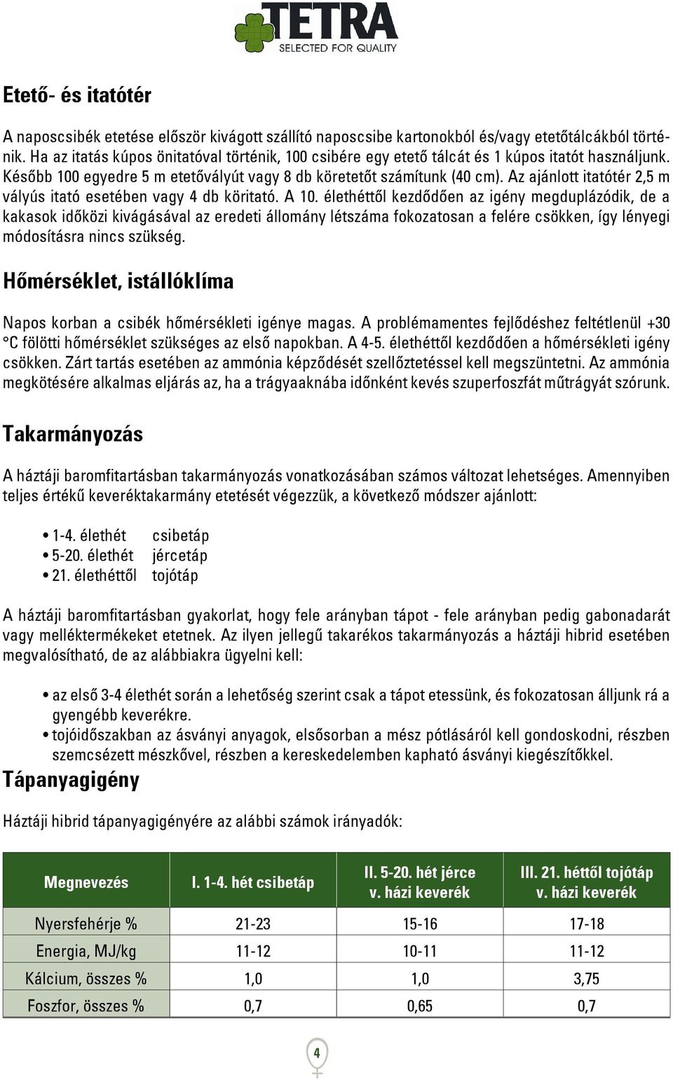 Az ajánlott itatótér 2,5 m vályús itató esetében vagy 4 db köritató. A 10.