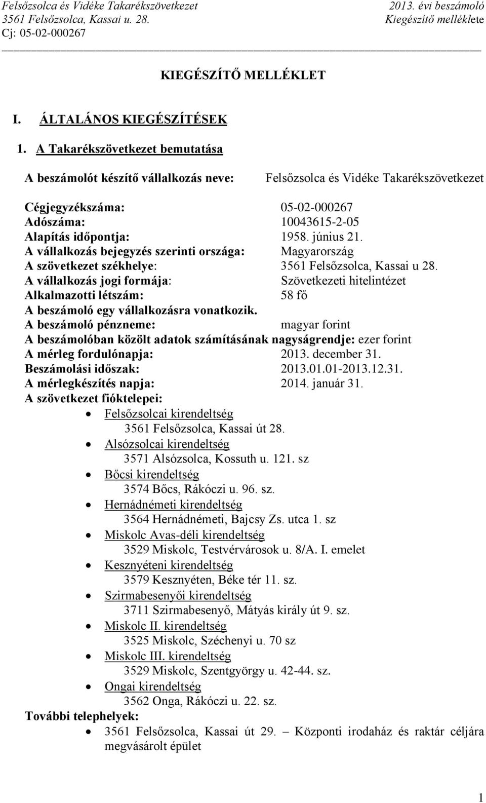 június 21. A vállalkozás bejegyzés szerinti országa: Magyarország A szövetkezet székhelye: 3561 Felsőzsolca, Kassai u 28.