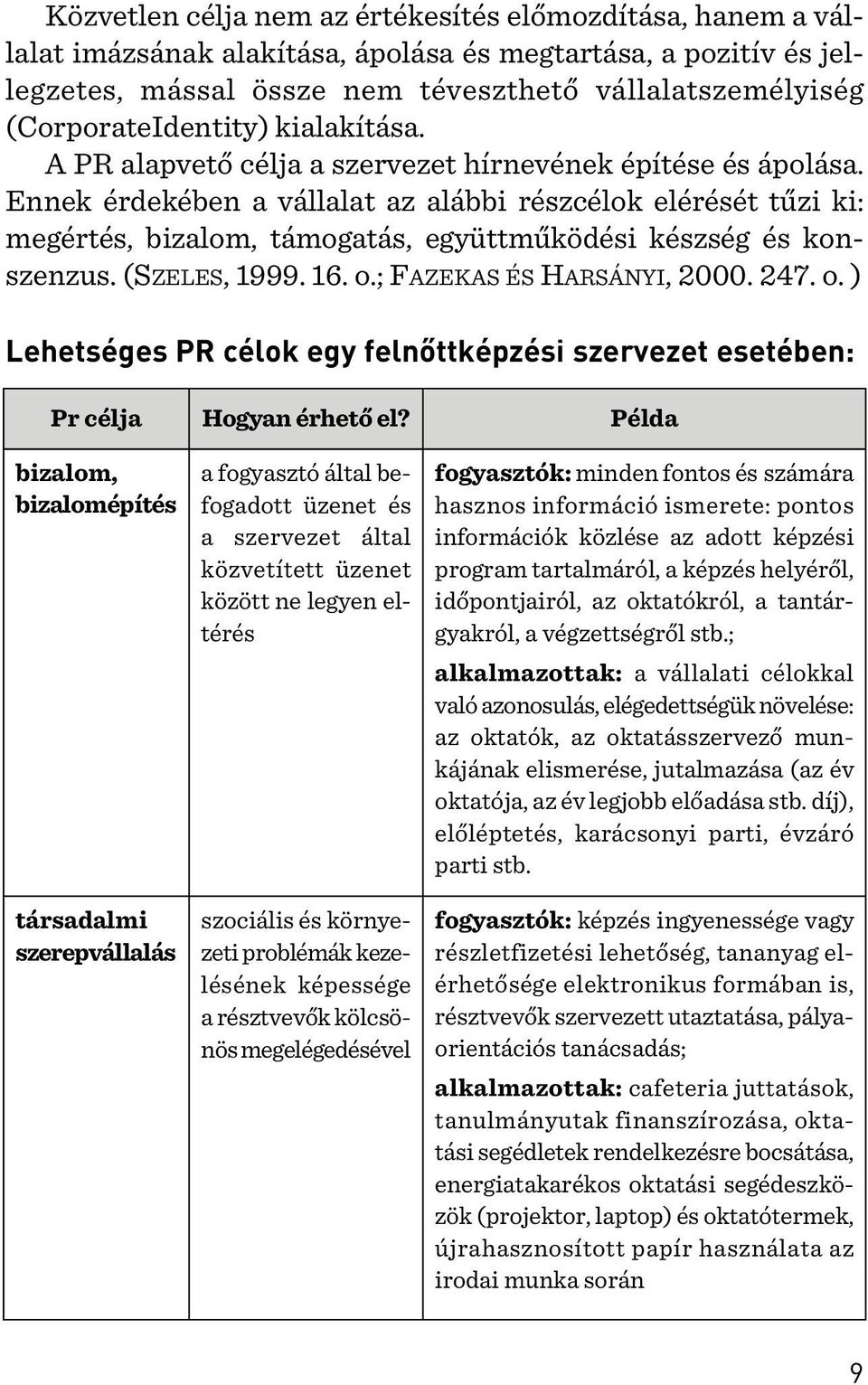 Ennek érdekében a vállalat az alábbi részcélok elérését tûzi ki: megértés, bizalom, támogatás, együttmûködési készség és konszenzus. (SZELES, 1999. 16. o.