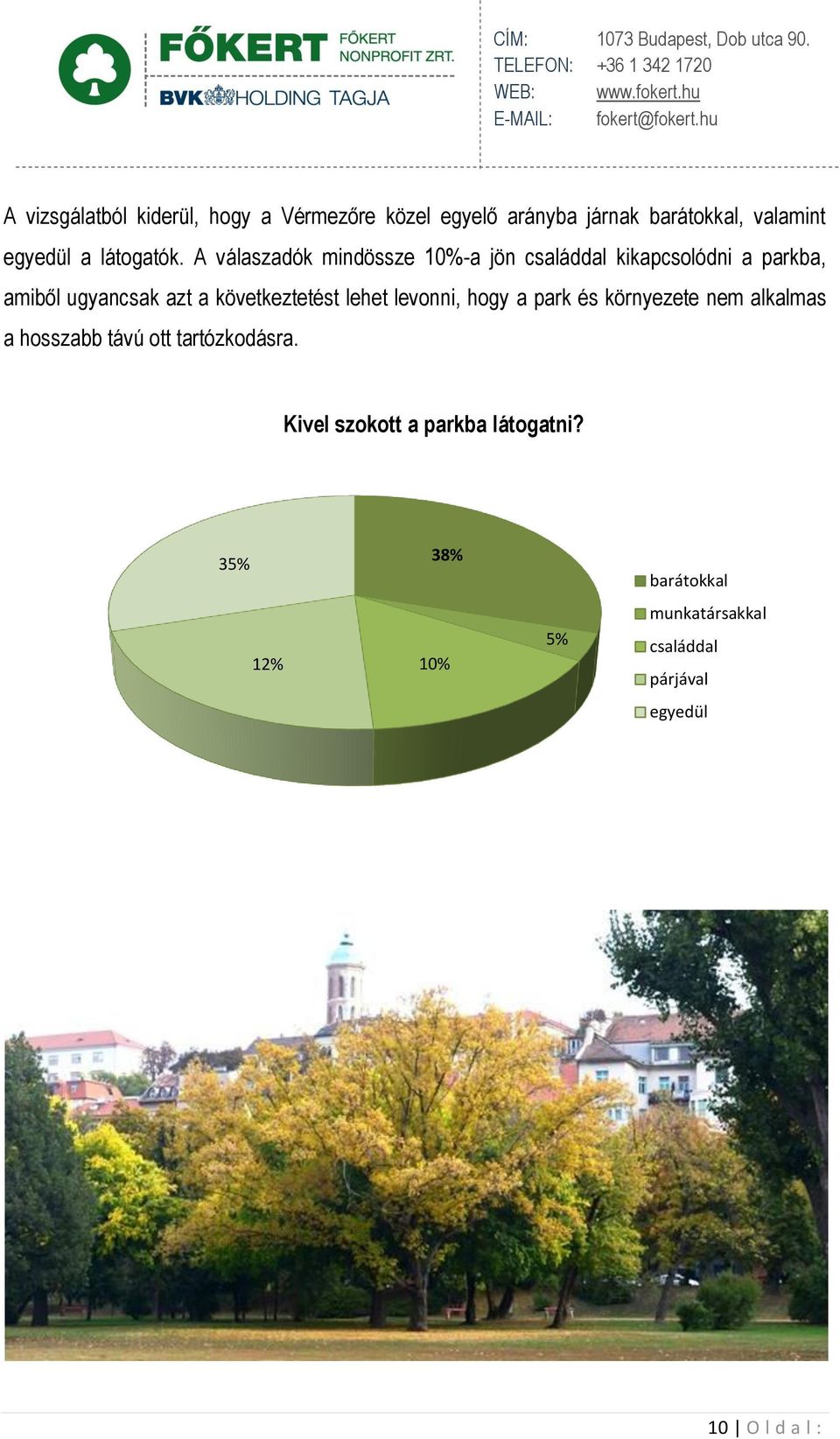 A válaszadók mindössze -a jön családdal kikapcsolódni a parkba, amiből ugyancsak azt a következtetést