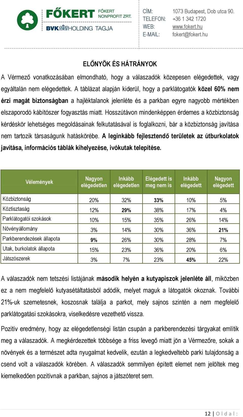 Hosszútávon mindenképpen érdemes a közbiztonság kérdéskör lehetséges megoldásainak felkutatásával is foglalkozni, bár a közbiztonság javítása nem tartozik társaságunk hatáskörébe.