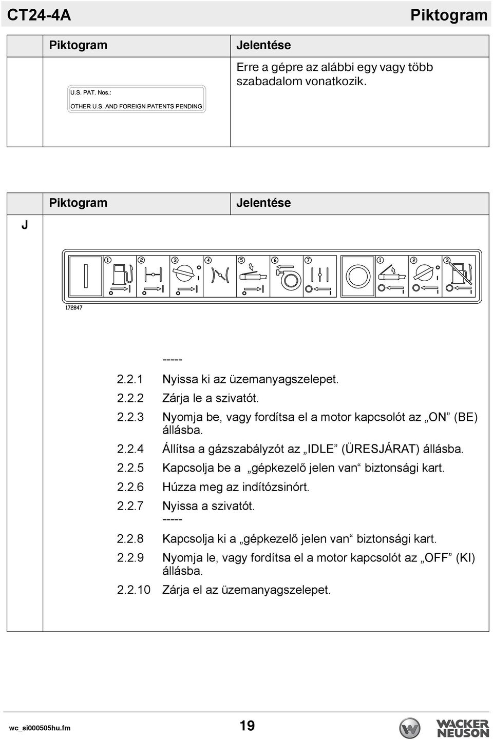 2.2.6 Húzza meg az indítózsinórt. 2.2.7 Nyissa a szivatót. ----- 2.2.8 Kapcsolja ki a gépkezelő jelen van biztonsági kart. 2.2.9 Nyomja le, vagy fordítsa el a motor kapcsolót az OFF (KI) állásba.