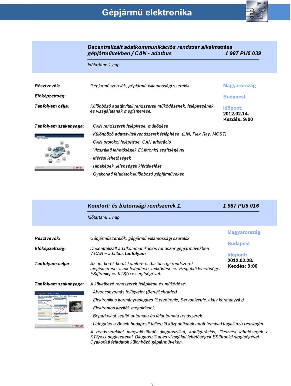 - CAN rendszerek felépítése, működése - Különböző adatátviteli rendszerek felépítése (LIN, Flex Ray, MOST) - CAN-protokol felépítése, CAN-arbitráció - Vizsgálati lehetőségek ESI[tronic] segítségével