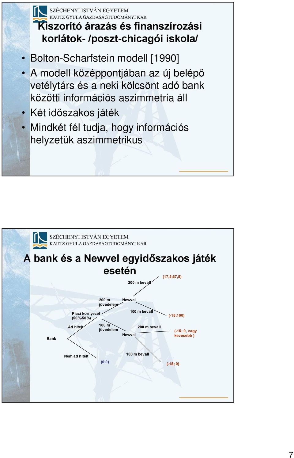 helyzetük aszimmetrikus A bank és a Newvel egyidõszakos játék esetén 200 m bevall (17,5;67,5) 200 m jövedelem Newvel Piaci környezet