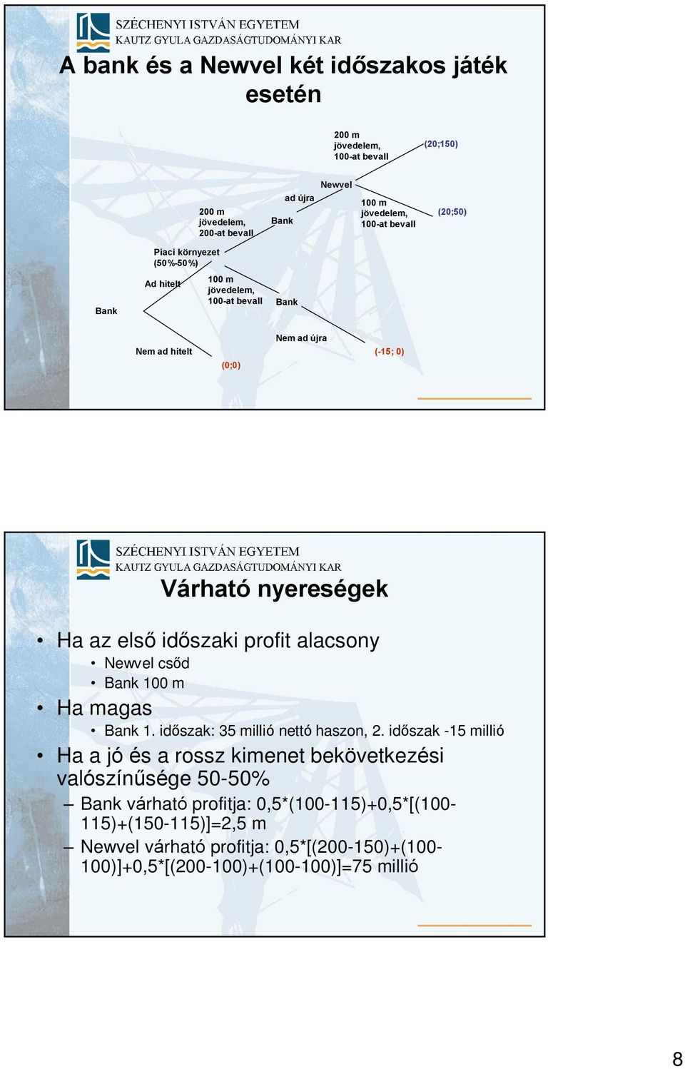 idõszaki profit alacsony Newvel csõd Bank 100 m Ha magas Bank 1. idõszak: 35 millió nettó haszon, 2.