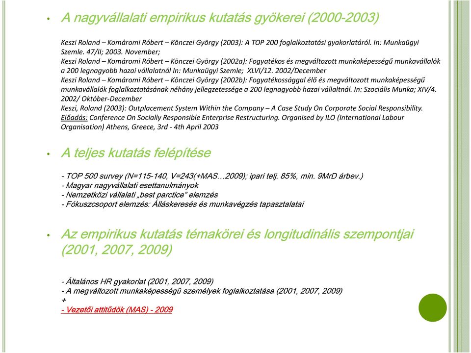 2002/December Keszi Roland Komáromi Róbert Könczei György (2002b): Fogyatékossággal élő és megváltozott munkaképességű munkavállalók foglalkoztatásának néhány jellegzetessége a 200 legnagyobb hazai