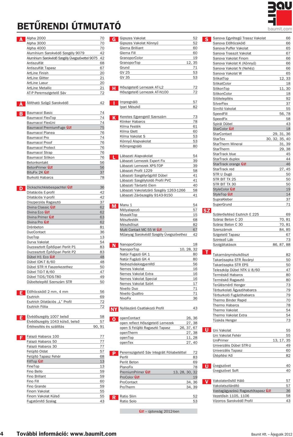 75 Baumacol Plana 76 Baumacol Pro 74 Baumacol Proof 76 Baumacol Protct 76 Baumacol Strap 76 Baumacol Silikon 76 Btonkontakt 56 BtonPrimr ÚJ! 56 BituFix 2K ÚJ!