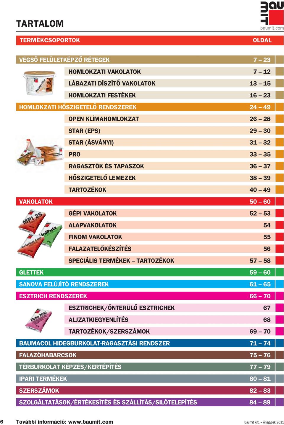 VAKOLATOK 55 FALAZATELÔKÉSZÍTÉS 56 SPECIÁLIS TERMÉKEK TARTOZÉKOK 57 58 GLETTEK 59 60 SANOVA FELÚJÍTÓ RENDSZEREK 61 65 ESZTRICH RENDSZEREK 66 70 ESZTRICHEK/ÖNTERÜLÔ ESZTRICHEK 67 ALJZATKIEGYENLÍTÉS 68