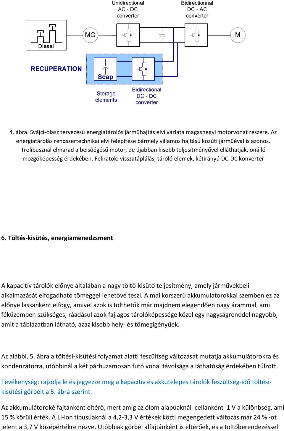 Trolibusznál elmarad a belsőégésű motor, de újabban kisebb teljesítményűvel elláthatják, önálló mozgóképesség érdekében. Feliratok: visszatáplálás, tároló elemek, kétirányú DC-DC konverter 6.