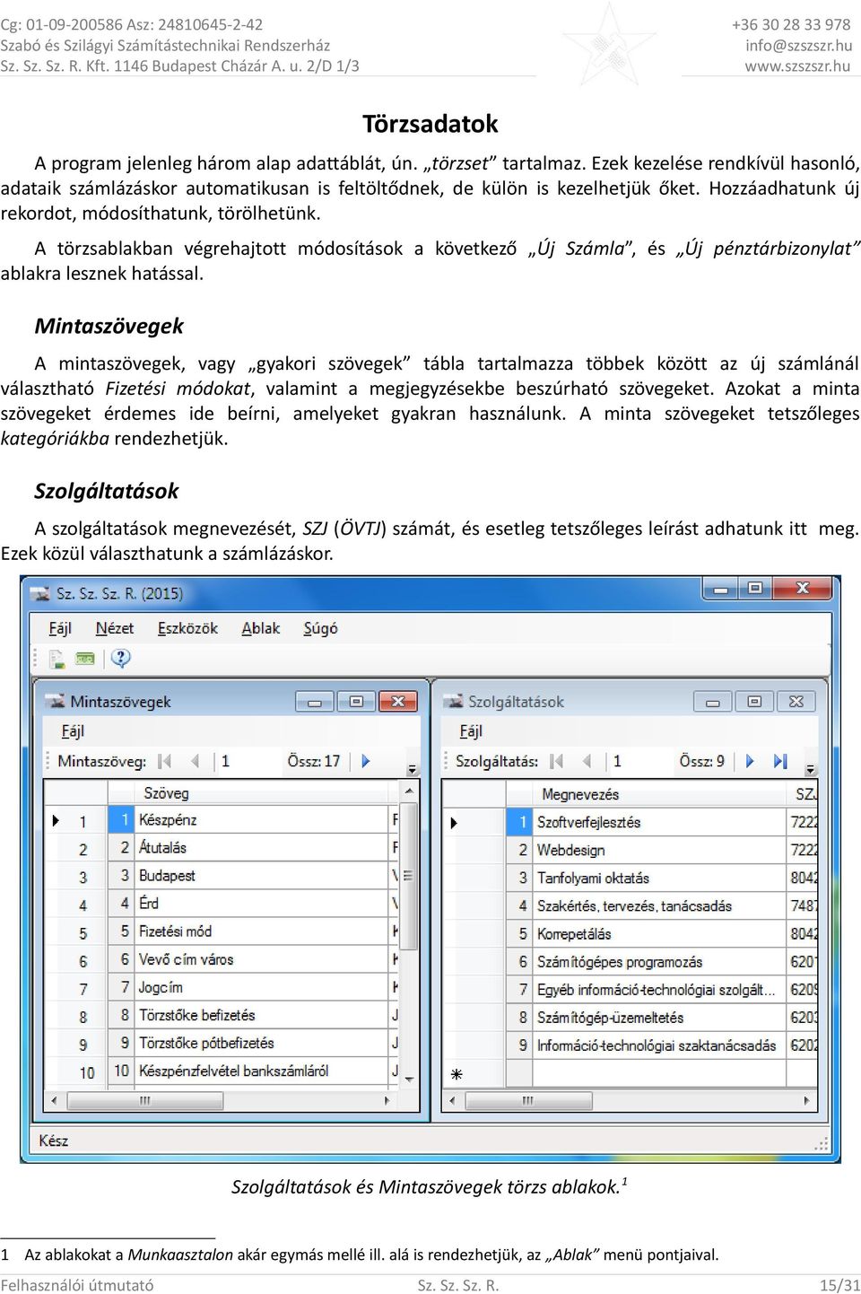 A törzsablakban végrehajtott módosítások a következő Új Számla, és Új pénztárbizonylat ablakra lesznek hatással.