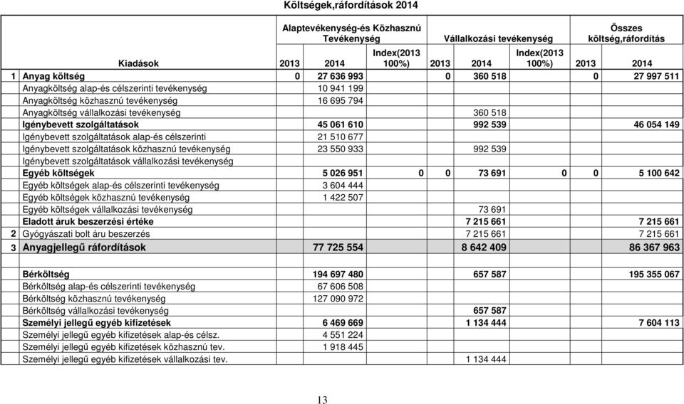 Igénybevett szolgáltatások 45 061 610 992 539 46 054 149 Igénybevett szolgáltatások alap-és célszerinti 21 510 677 Igénybevett szolgáltatások közhasznú tevékenység 23 550 933 992 539 Igénybevett