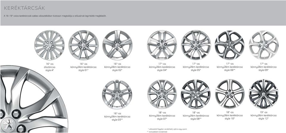 keréktárcsa style 05* 17"-os könnyűfém keréktárcsa style 06** 17"-os könnyűfém keréktárcsa style 09* 16"-os könnyűfém keréktárcsa style 03** 18"-os könnyűfém