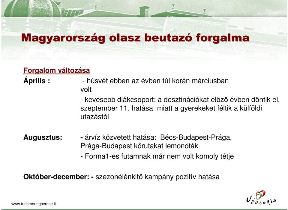 hatása miatt a gyerekeket féltik a külföldi utazástól Augusztus: - árvíz közvetett hatása: Bécs-Budapest-Prága,