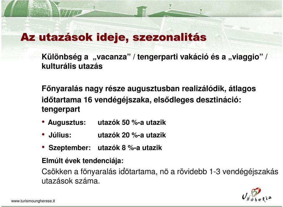 desztináció: tengerpart Augusztus: Július: utazók 50 %-a utazik utazók 20 %-a utazik Szeptember: utazók 8