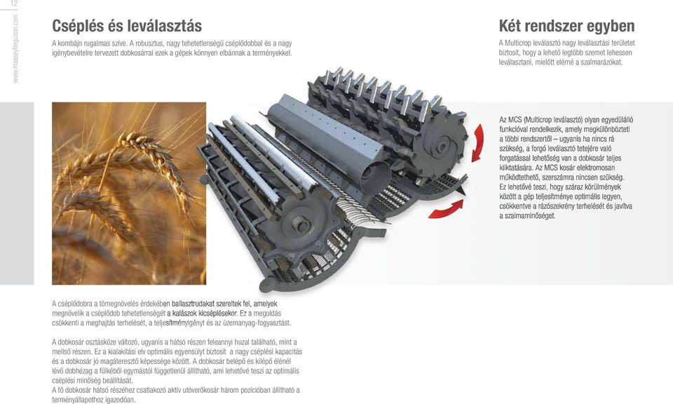 Két rendszer egyben A Multicrop leválasztó nagy leválasztási területet biztosít, hogy a lehető legtöbb szemet lehessen leválasztani, mielőtt elérné a szalmarázókat.