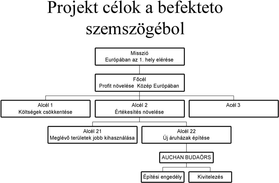 csökkentése Alcél 2 Értékesítés növelése Acél 3 Alcél 21 Meglévõ területek