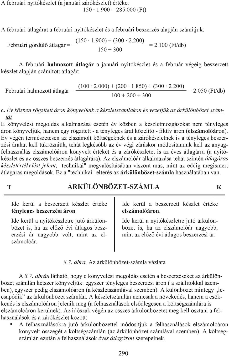 100 (Ft/db) A februári halmozott átlagár a januári nyitókészlet és a február végéig beszerzett készlet alapján számított átlagár: Februári halmozott átlagár = (100 2.000) + (200 1.850) + (300 2.