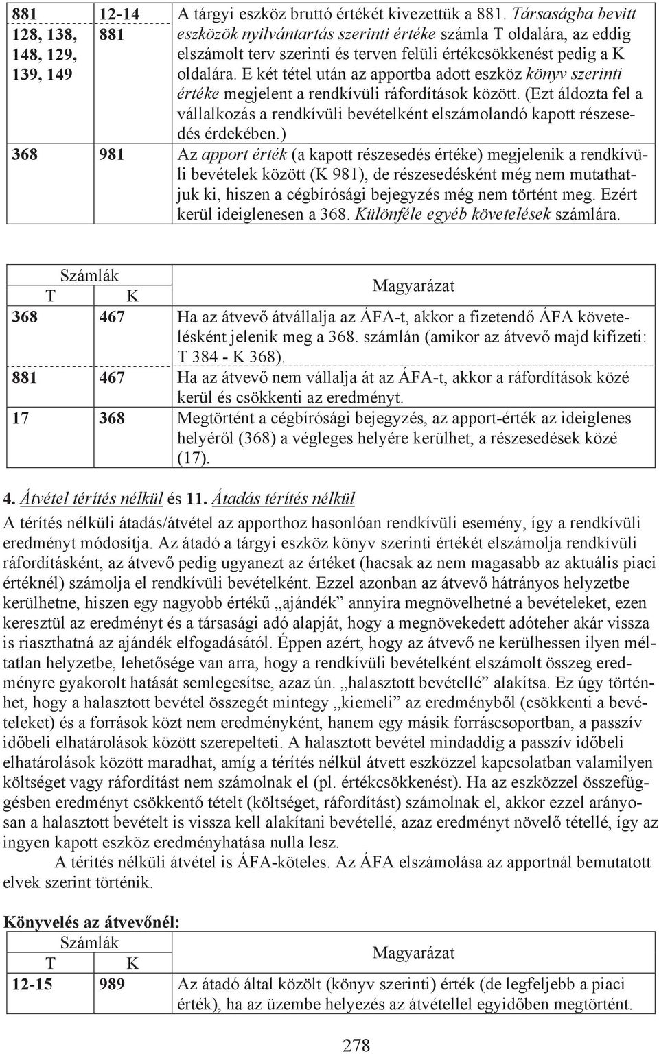 E két tétel után az apportba adott eszköz könyv szerinti értéke megjelent a rendkívüli ráfordítások között.