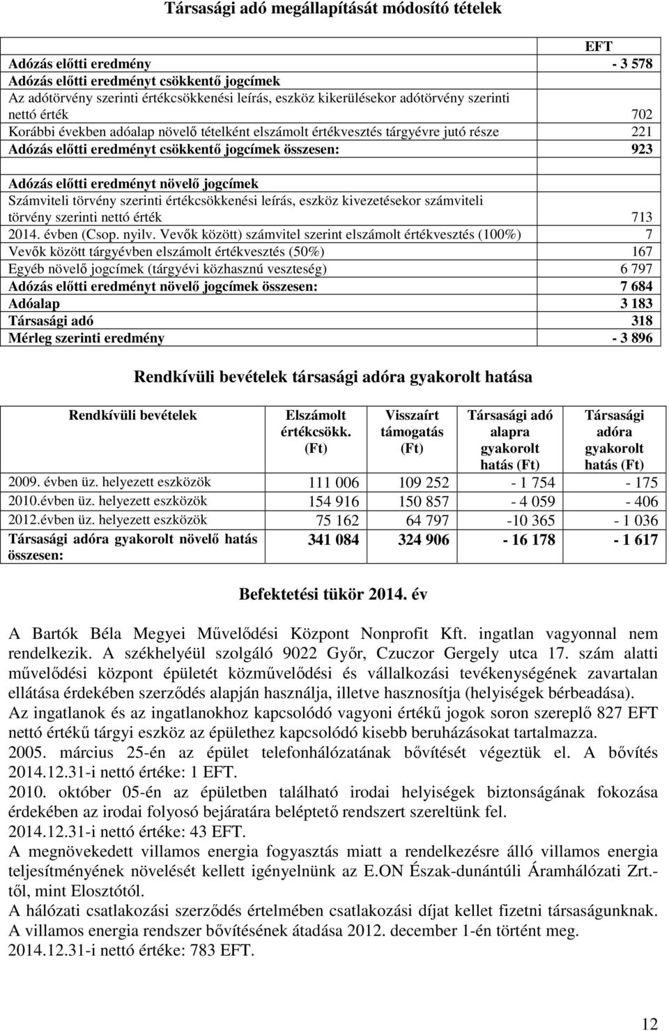 eredményt növelı jogcímek Számviteli törvény szerinti értékcsökkenési leírás, eszköz kivezetésekor számviteli törvény szerinti nettó érték 713 2014. évben (Csop. nyilv.