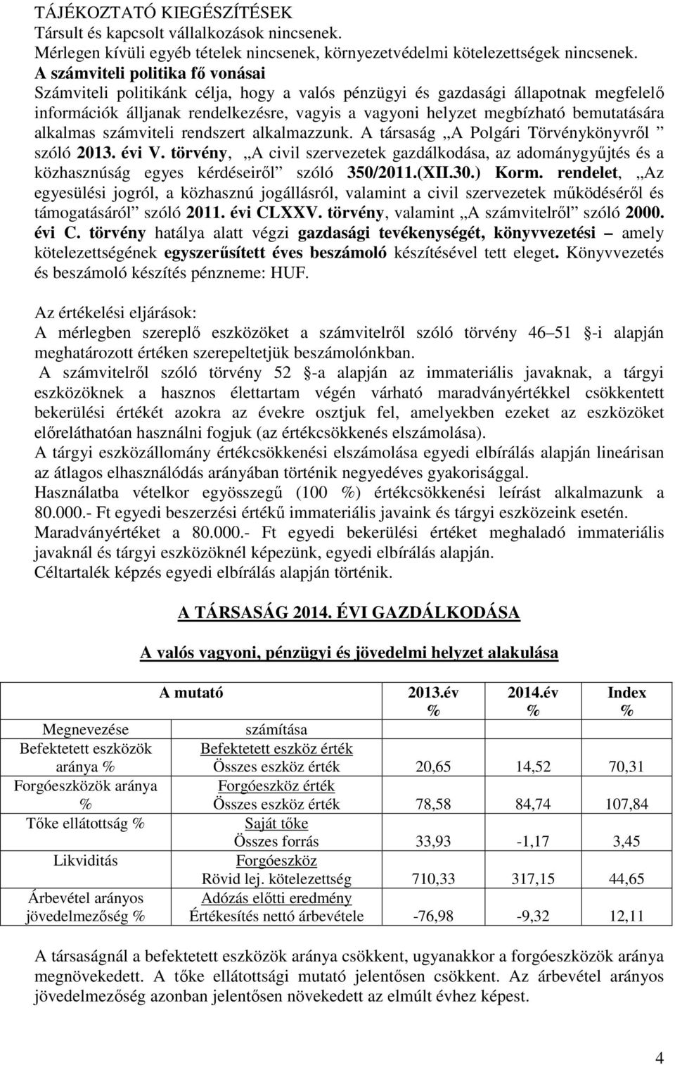 bemutatására alkalmas számviteli rendszert alkalmazzunk. A társaság A Polgári Törvénykönyvrıl szóló 2013. évi V.