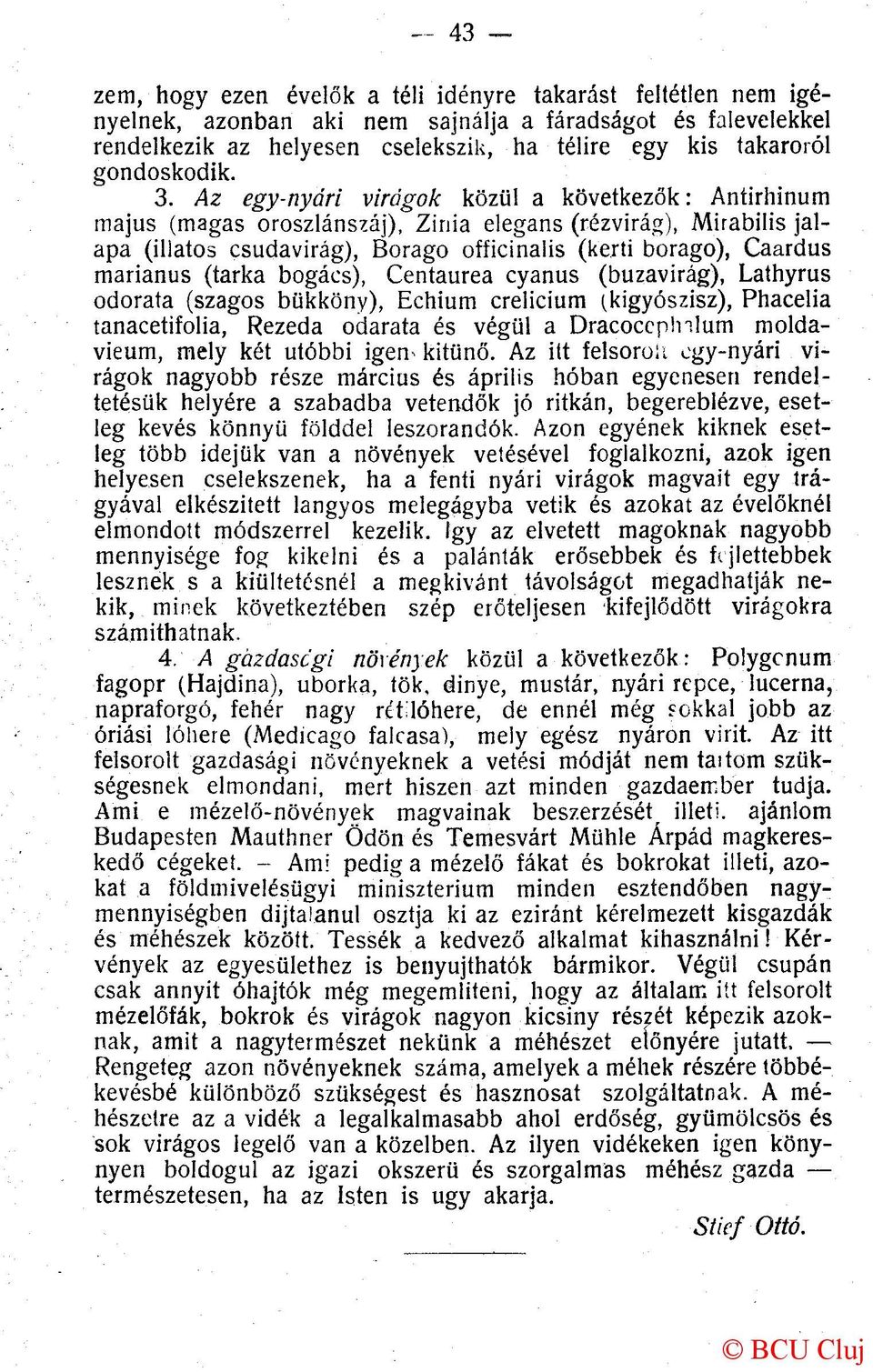 Az egy-nyári virágok közül a következők: Antirhinum május (magas oroszlánszáj), Zinia elegáns (rézvirág), Mirabilis jalapa (illatos csudavirág), Borago officinalis (kerti borago), Caardus marianus